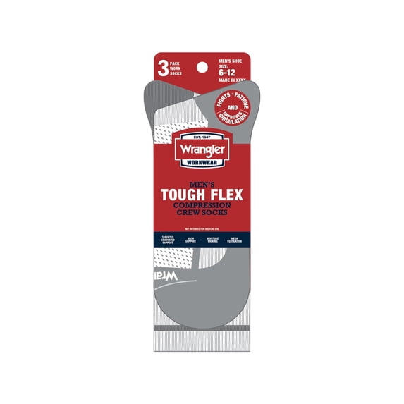 Wrangler Men's Comfort Compression Crew Socks, 3-Pack, Size 6-12