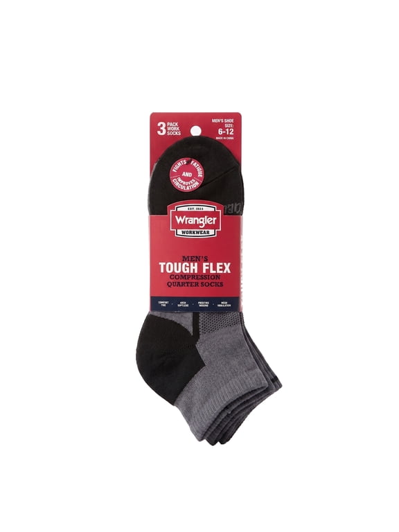 Comfort Compression Quarter Socks for Men, Size 6-12, Gray, 3 Pairs