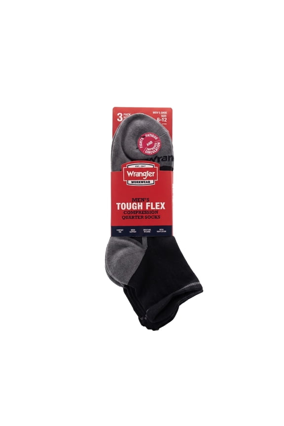 Comfort Compression Quarter Socks for Men, Size 6-12, Black, 3 Pairs