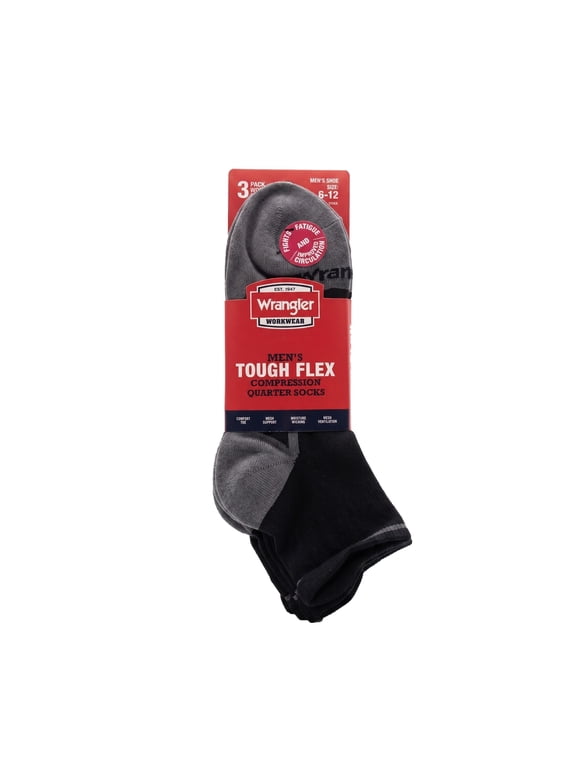 Comfort Compression Quarter Socks for Men, Size 6-12, Black, 3 Pairs