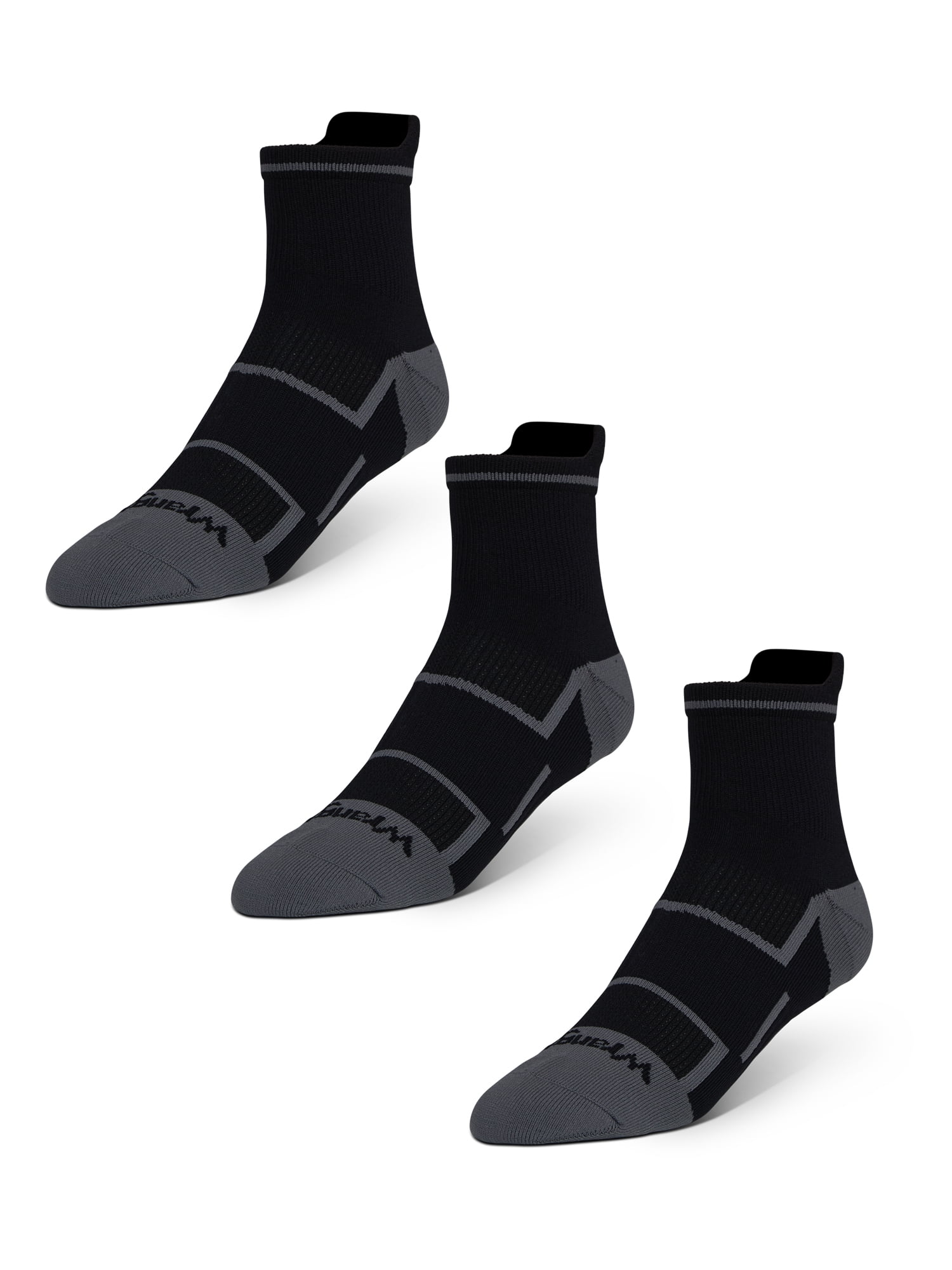 Wrangler Comfort Compression Quarter Socks for Men, Size 6-12, Black, 3 Pairs
