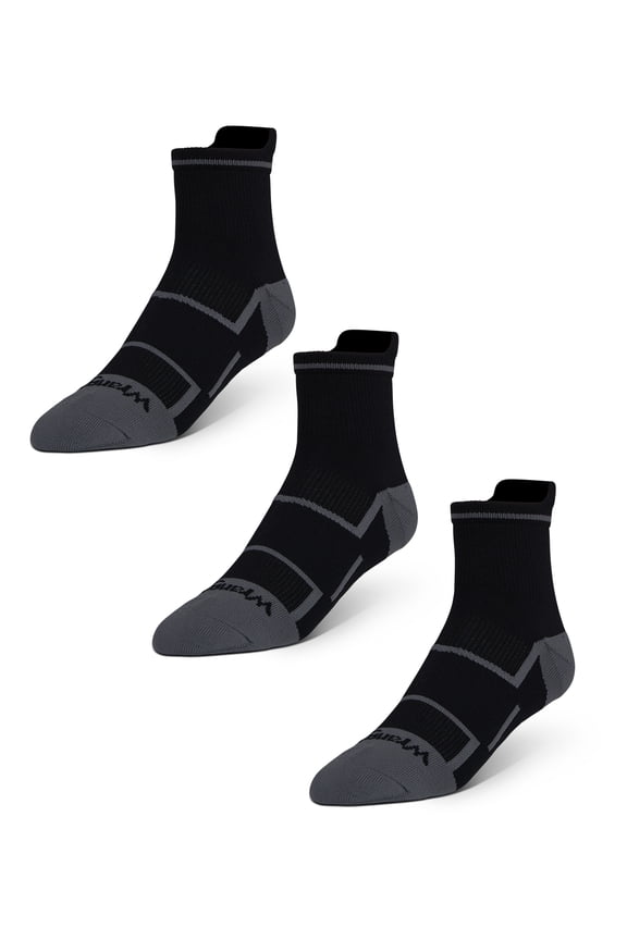 Comfort Compression Quarter Socks for Men, Size 6-12, Black, 3 Pairs