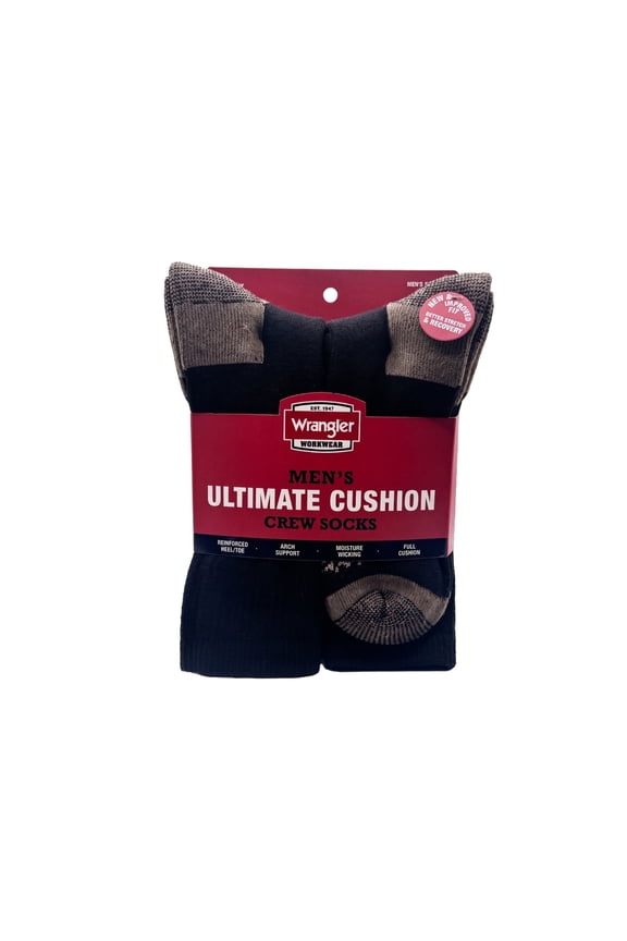 Men's Ultimate Comfort Crew Socks, Work Socks for Men, Black, 6 Pack