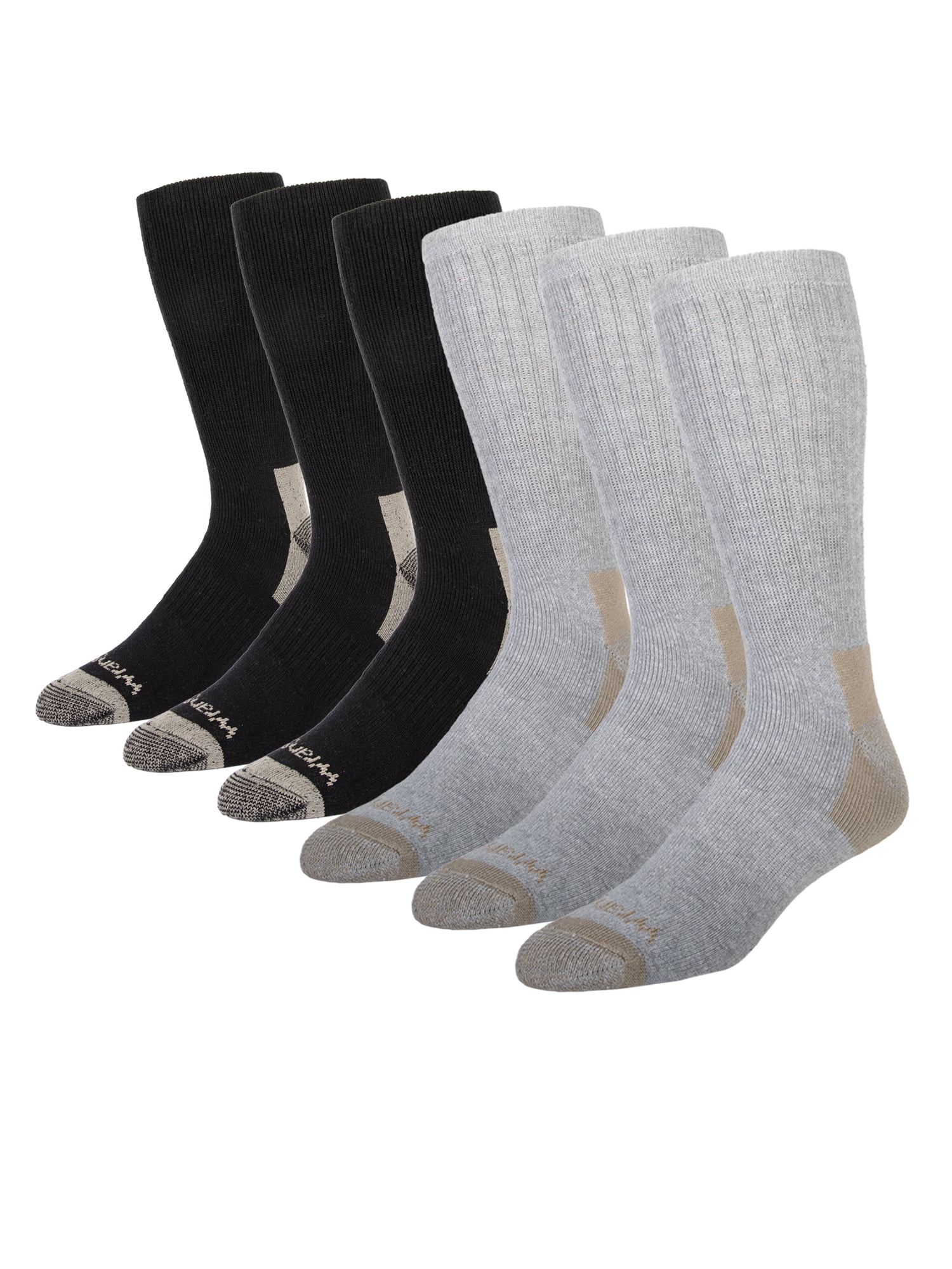 Wrangler Men's Ultimate Comfort Crew Socks, Work Socks for Men, Grey/Black, 6 Pack