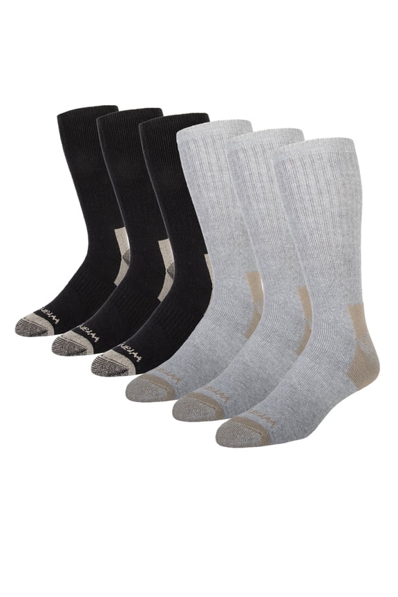 Men's Ultimate Comfort Crew Socks, Work Socks for Men, Grey/Black, 6 Pack