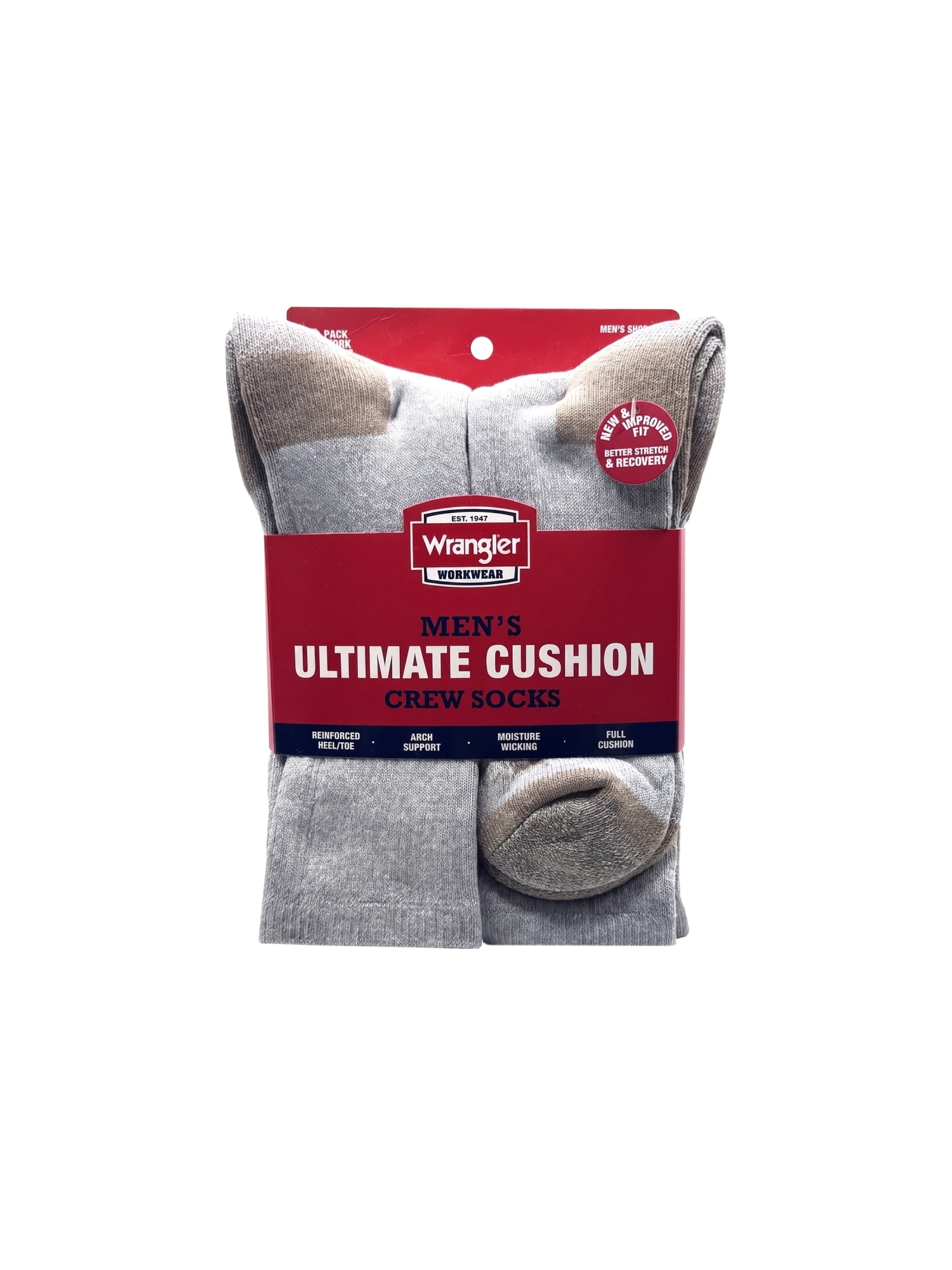 Wrangler Men's Ultimate Comfort Crew Socks, Work Socks for Men, Grey, 6 Pack