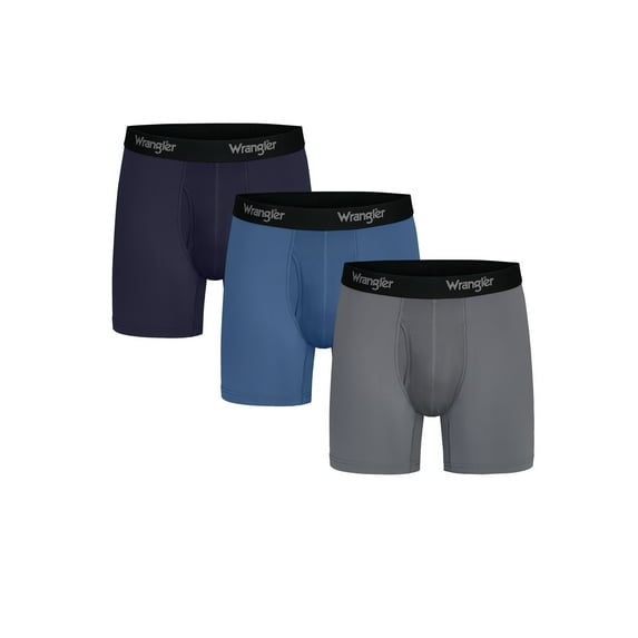 Wrangler Cool Carpenter 6" Boxer Briefs Men's Underwear, Large, Navy/Federal Blue/Charcoal, 3-Pack