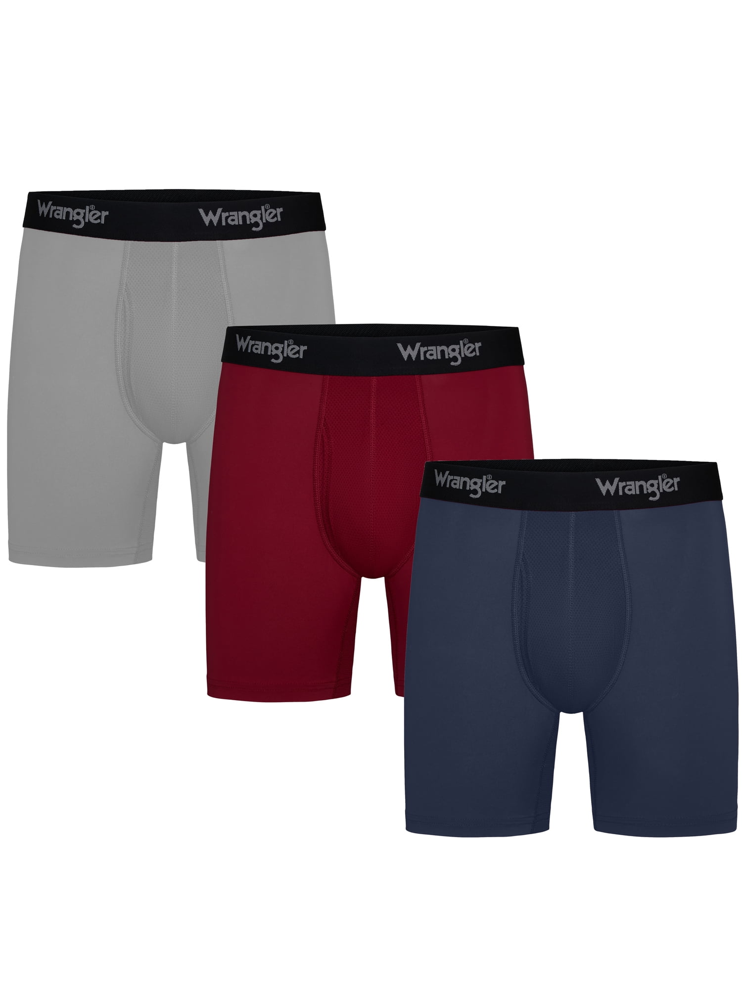 Wrangler Cool Carpenter 6" Boxer Briefs Men's Underwear, Large, Light Gray/Tibetan Red/Naval Academy, 3-Pack