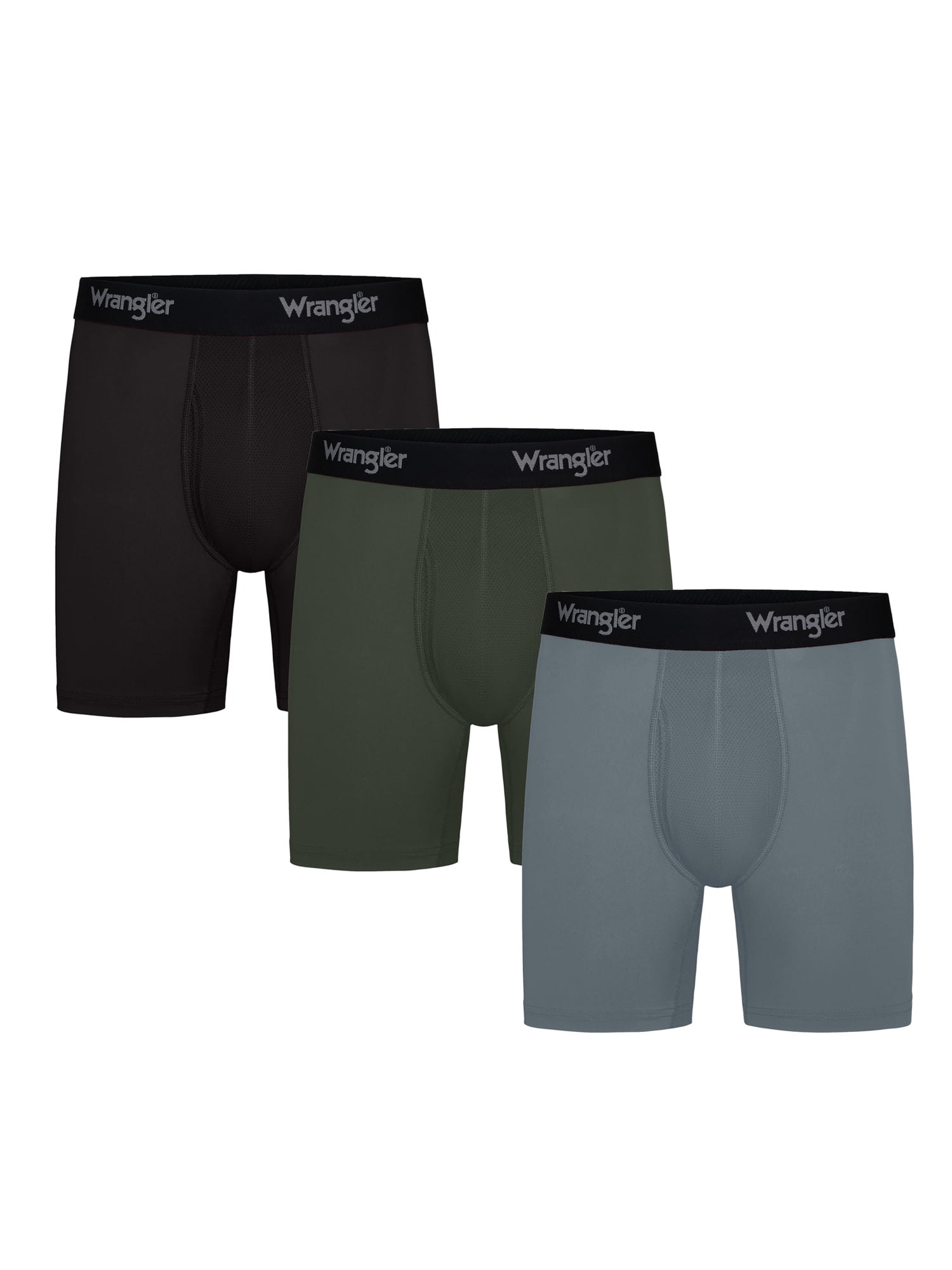 Wrangler Cool Carpenter 6" Boxer Briefs Men's Underwear, 3XL, Black/Duffle Green/Charcoal, 3-Pack