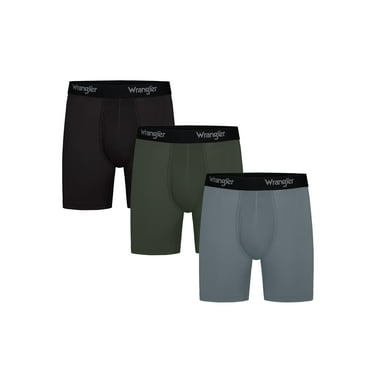 Wrangler Cool Carpenter 6" Boxer Briefs Men's Underwear, Small, Black/Duffle Green/Charcoal, 3-Pack