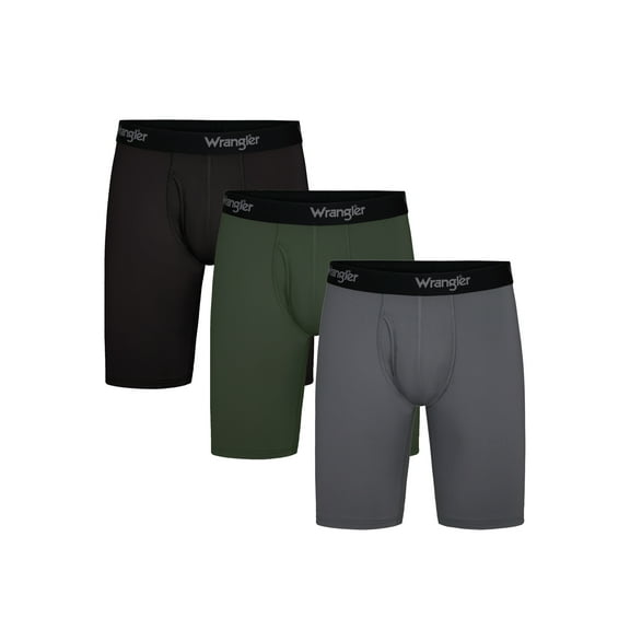 Wrangler Cool Carpenter 9" Boxer Briefs Men's Underwear, 3XL, Black/Duffle Green/Charcoal, 3-Pack