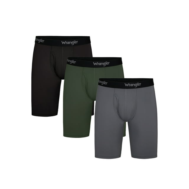 Wrangler Cool Carpenter 9" Boxer Briefs Men's Underwear, Small, Black/Duffle Green/Charcoal, 3-Pack