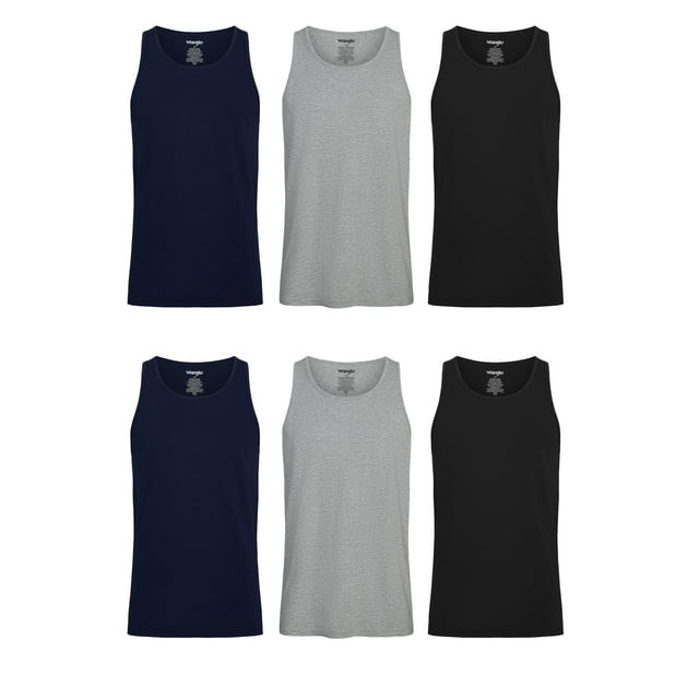 Wrangler Men’s Cotton Stretch Tank Top, 3XL, Navy/Light Gray Heather/Black, 6-Pack