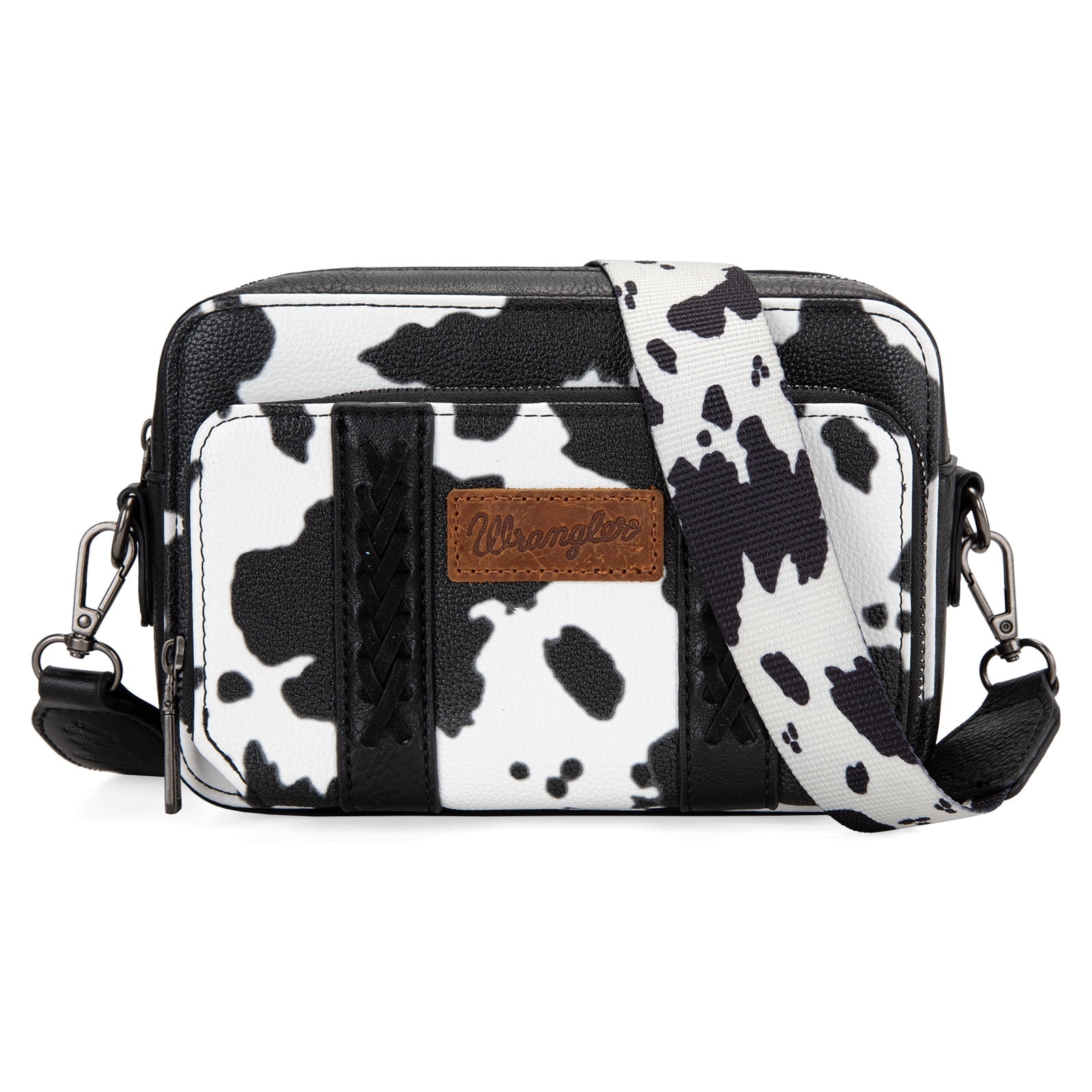 Wrangler Cow Print Crossbody Bag for Women Western Cowgirl Crossbody Purses with Guitar Strap, Black