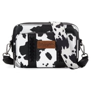Wrangler Cow Print Crossbody Bag for Women Western Cowgirl Crossbody Purses with Guitar Strap, Black