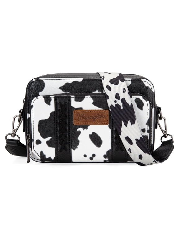 Wrangler Cow Print Crossbody Bag for Women Western Cowgirl Crossbody Purses with Guitar Strap, Black