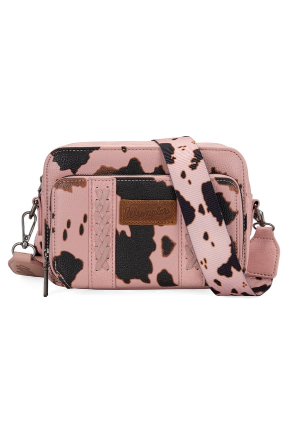 Wrangler Cow Print Crossbody Bag for Women Western Cowgirl Crossbody Purses with Guitar Strap, Pink
