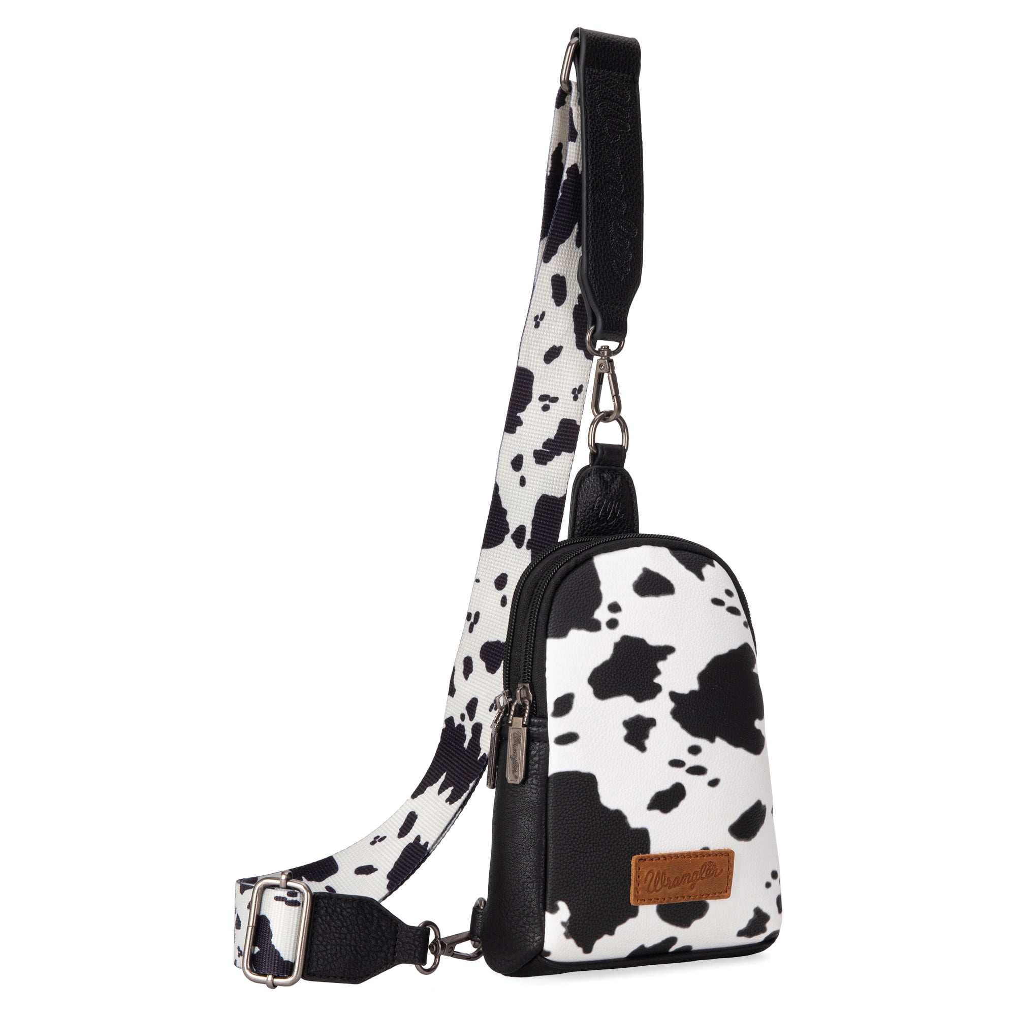 Wrangler Cow Print Crossbody Bags for Women Western Sling Bag with Adjustable Starp Cross Body Purse, Black