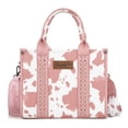 thumbnail image 1 of Wrangler Cow Print Tote Bag for Women Western Purse Boho Top Handle Satchel Handbag with Signature Strap, Cow-Light Pink, 1 of 8