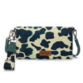 thumbnail image 1 of Wrangler Cow Print Wallet for Women RFID Wristlet Bifold Western Purse with Crossbody Strap, BK-Turquoise, 1 of 7