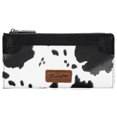 thumbnail image 1 of Wrangler Cow Print Bifold Wallet for Women RFID Zip Pocket & 10 Card Slots, Cow-Black, 1 of 8
