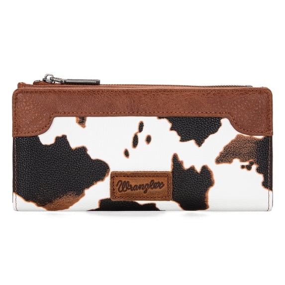 Wrangler Cow Print Wallets Womens Bifold Credit Card Wallet Women's Wallets, Card Cases & Money Organizers Brown Wallet for Women Ladies Female Cash Wallet with Smooth Zipper