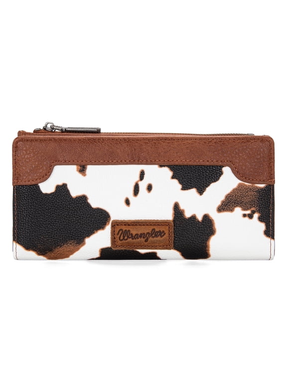 Wrangler Cow Print Wallets Womens Bifold Credit Card Wallet Women's Wallets, Card Cases & Money Organizers Brown Wallet for Women Ladies Female Cash Wallet with Smooth Zipper