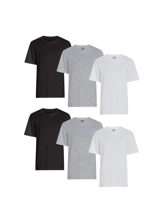 Relaxed Fit Crew Neck Cotton Stretch Undershirts for Men, Black/Light Gray Heather/White, Large, 6 Pack