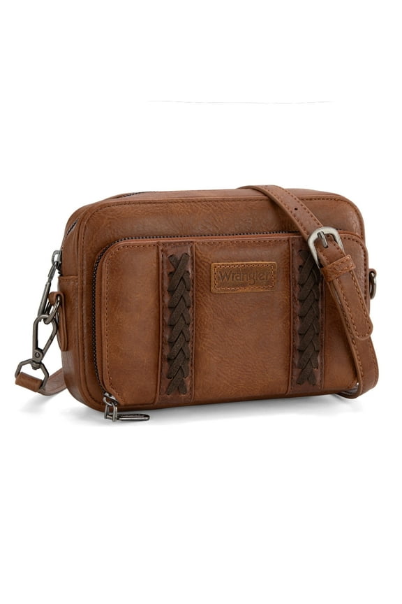 Wrangler Crossbody Bag for Women Western Vegan Leather Cross Body Purse Small Multi Pocket Crossover Bags Shoulder Purse Stylish Wallet Purses with Detachable Strap