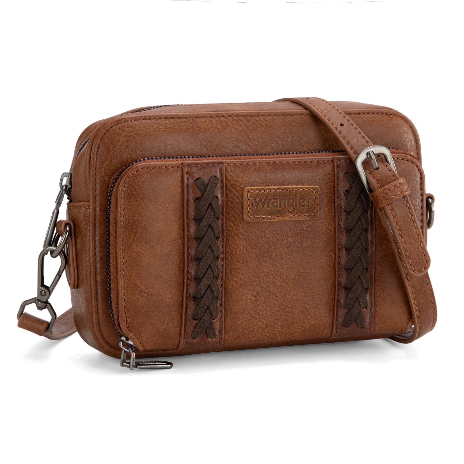 Wrangler Crossbody Bag for Women Vegan Leather Western Shoulder Purse Small Multi Pocket Crossbody Wallet Purse Crossover Bags with Adjustable Strap, Brown