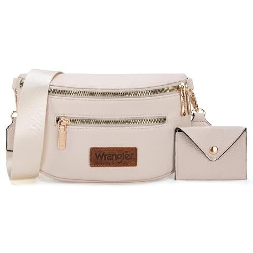 Wrangler Crossbody Bag for Women Cute Fanny Pack Small Belt Chest Waist Bags, Beige