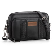 Wrangler Crossbody Bag for Women Vegan Leather Western Shoulder Purse Small Multi Pocket Crossbody Wallet Purse Crossover Bags with Adjustable Strap, Black