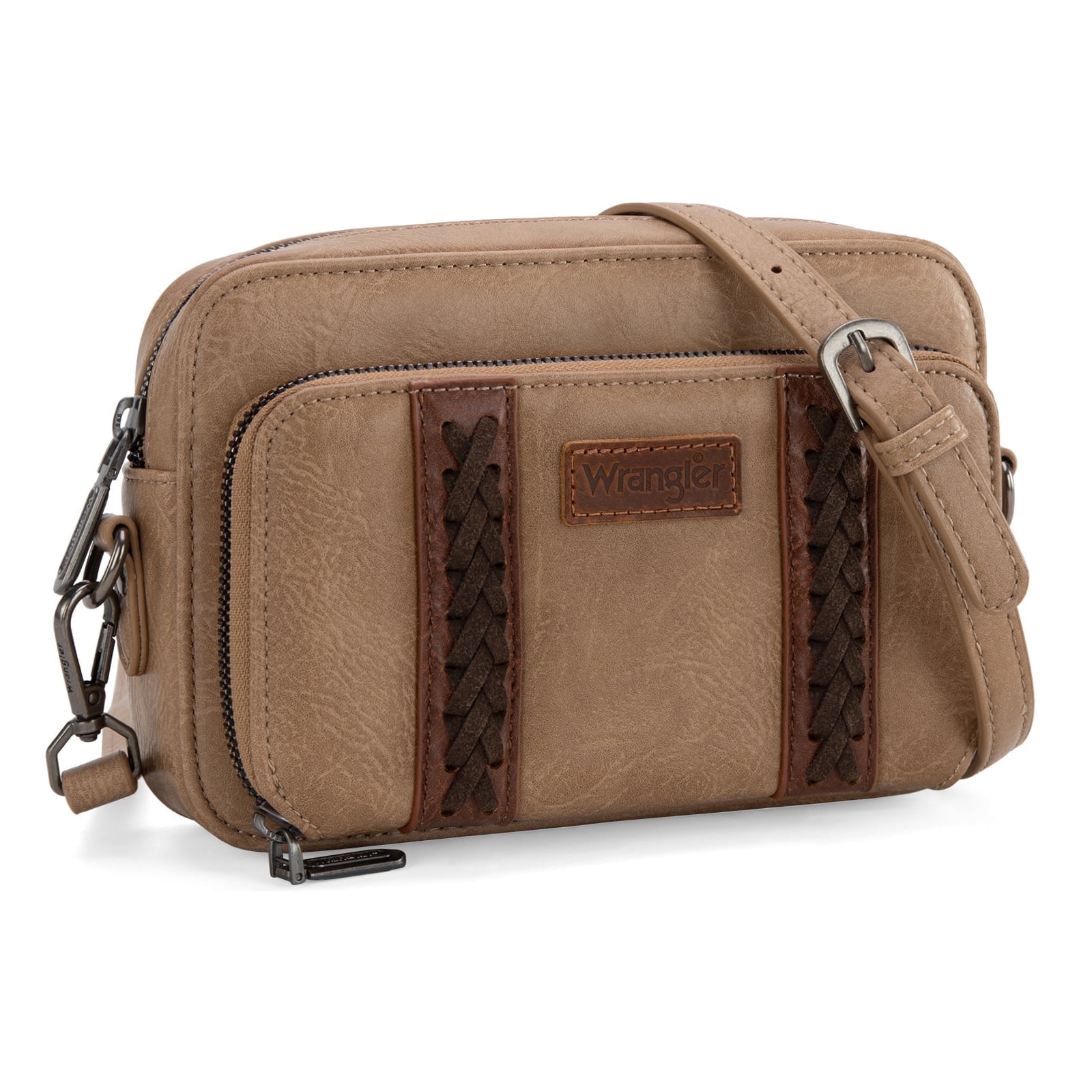 Wrangler Crossbody Bag for Women Vegan Leather Western Shoulder Purse Small Multi Pocket Crossbody Wallet Purse Crossover Bags with Adjustable Strap, Khaki