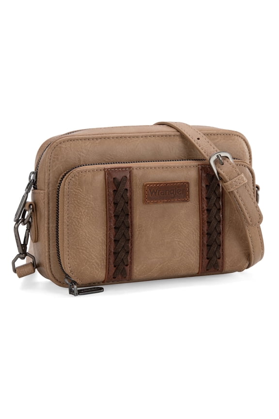 Wrangler Crossbody Bag for Women Vegan Leather Western Shoulder Purse Small Multi Pocket Crossbody Wallet Purse Crossover Bags with Adjustable Strap, Khaki