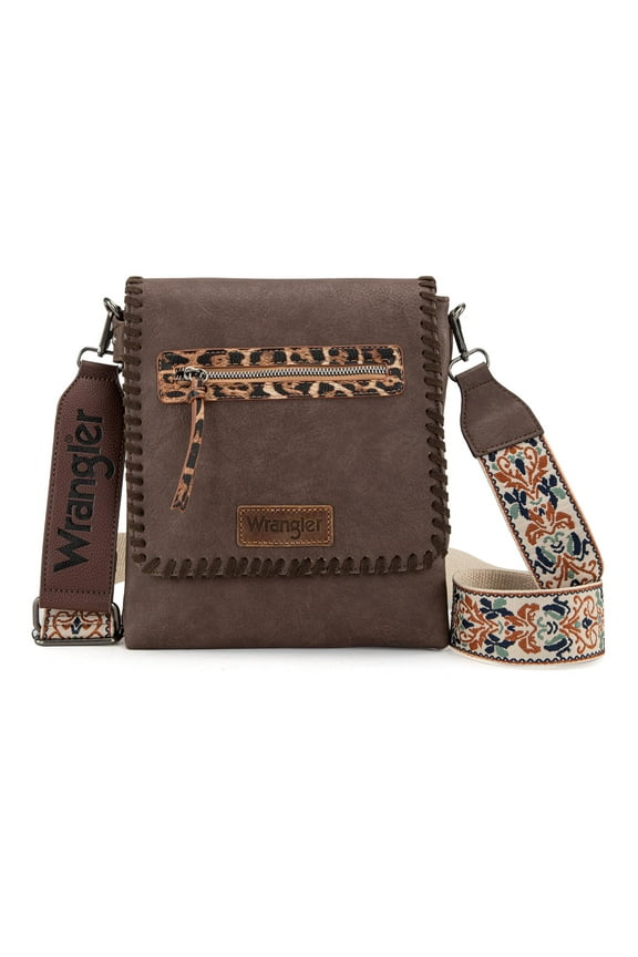 Wrangler Crossbody Bags for Women Vintage Hand Woven Shoulder Purse, Leopard-Chocolate Coffee