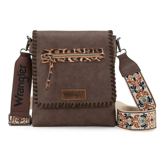 Wrangler Crossbody Bags for Women Vintage Hand Woven Shoulder Purse, Leopard-Chocolate Coffee