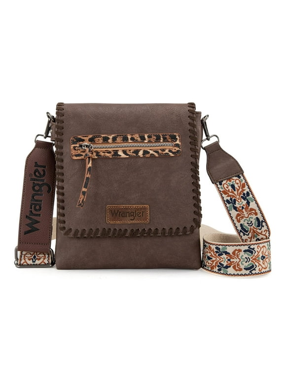 Wrangler Crossbody Bags for Women Satchel Purse Medium Shoulder Handbags with Detachable Guitar Straps, Chocolate Coffee