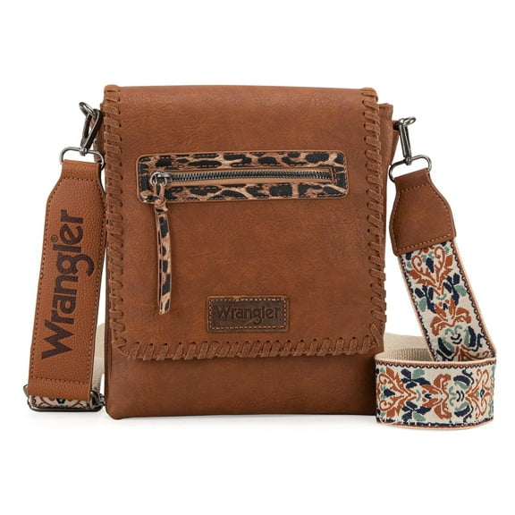 Wrangler Crossbody Bags for Women Vintage Hand Woven Shoulder Purse, Leopard-Dark Taos Brown