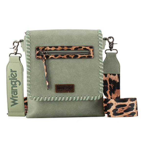 Wrangler Crossbody Bags for Women Vintage Hand Woven Shoulder Purse, Leopard-Mint Green