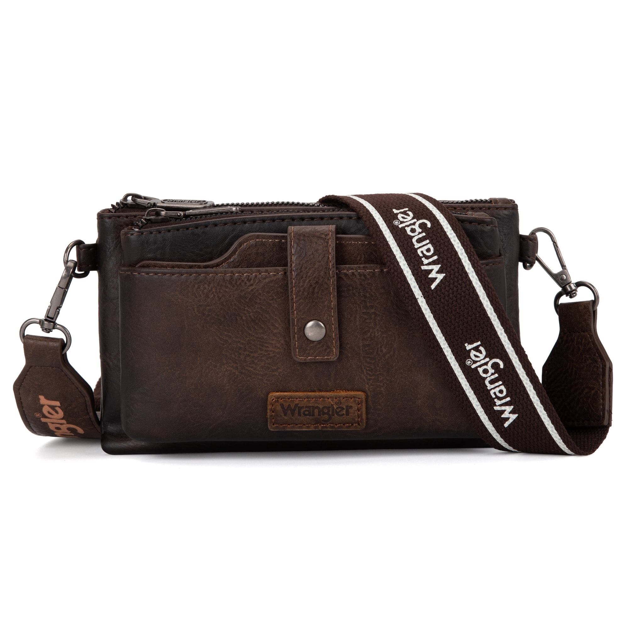 Wrangler Crossbody Bags for Women Shoulder Wallet Small Purse with Adjustable Guitar Straps, Coffee