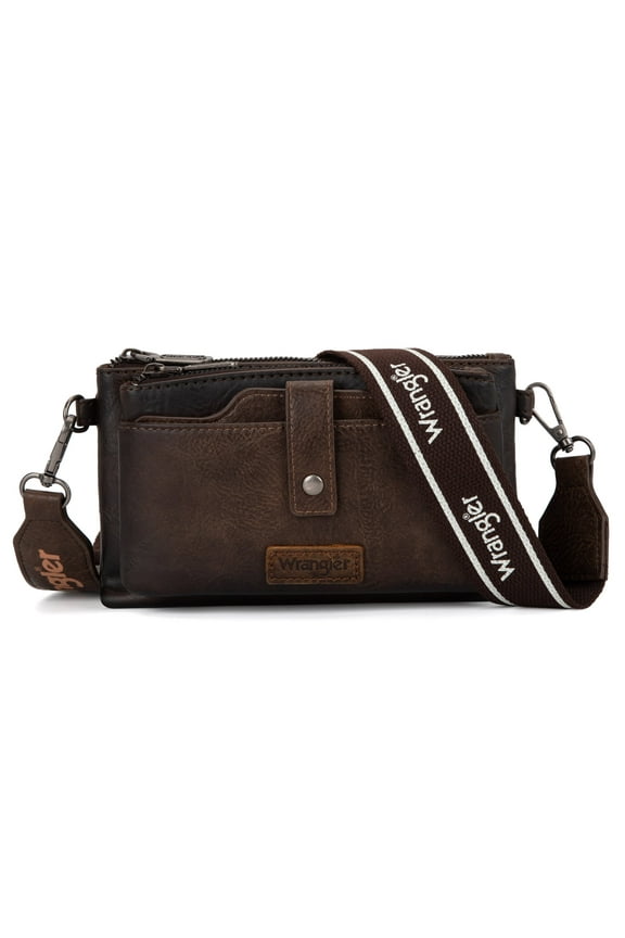 Wrangler Crossbody Bags for Women Shoulder Wallet Small Purse with Adjustable Guitar Straps, Coffee
