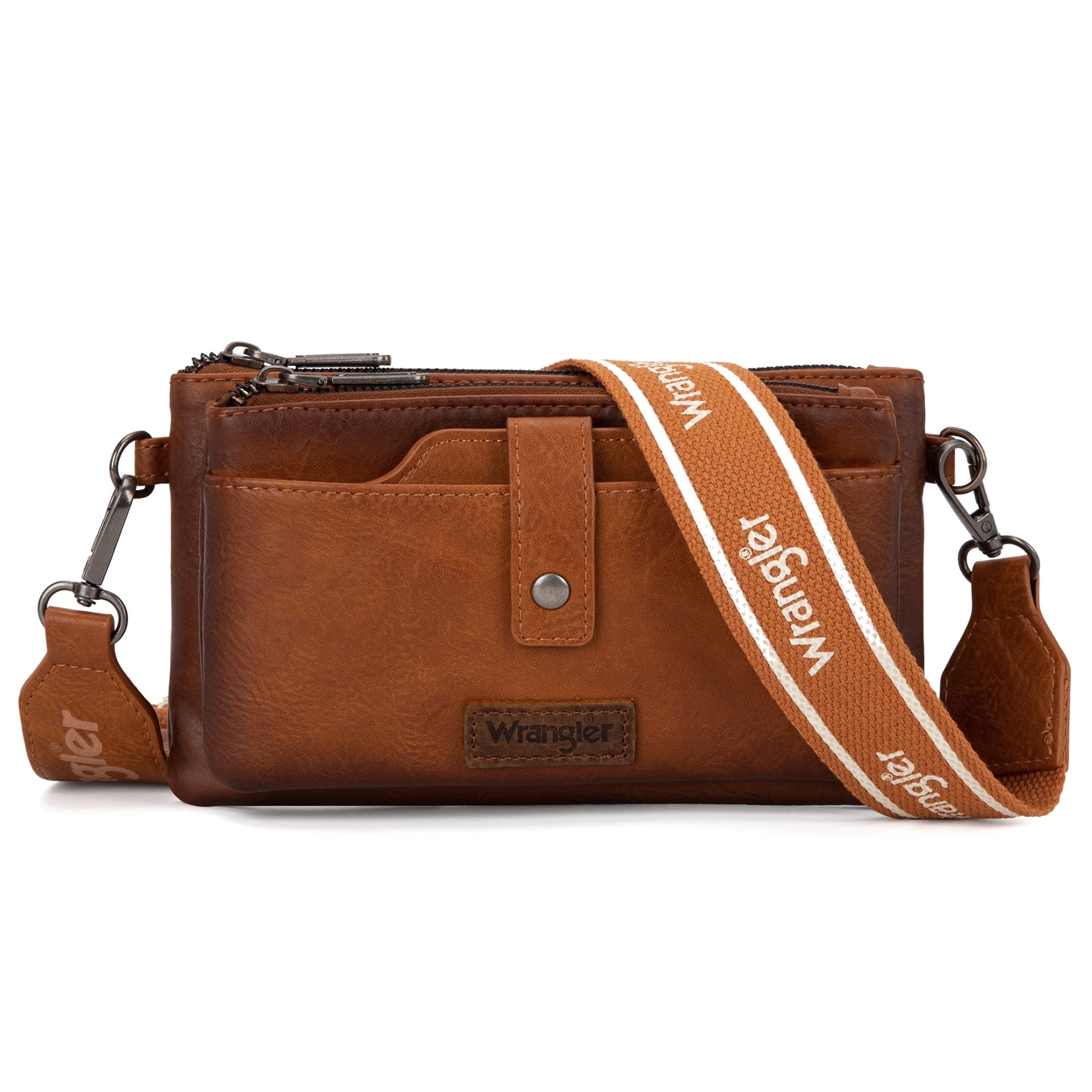 Wrangler Crossbody Bags for Women Shoulder Wallet Small Purse with Adjustable Guitar Straps, Light Brown