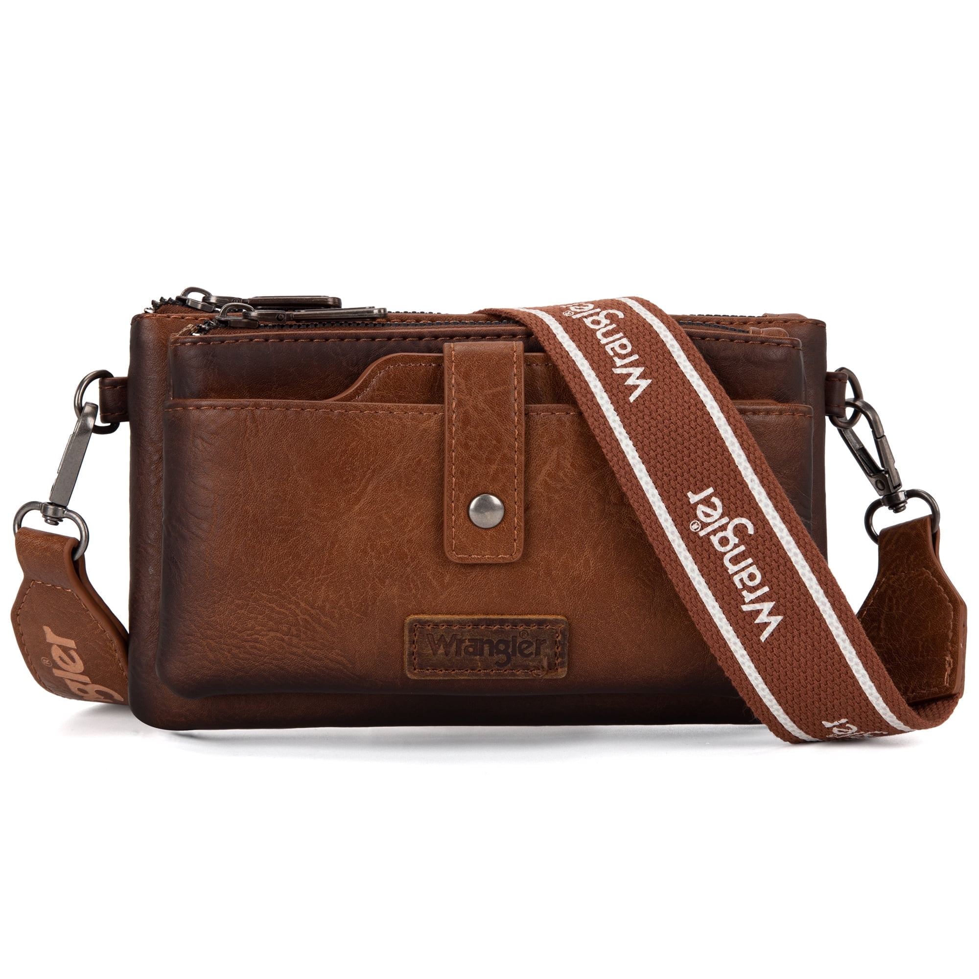 Wrangler Crossbody Bags for Women Shoulder Wallet Small Purse with Adjustable Guitar Straps, Brown