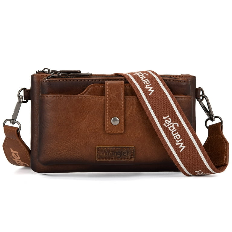 Montana West Wrangler Crossbody Purse, Vegan Leather, Brown