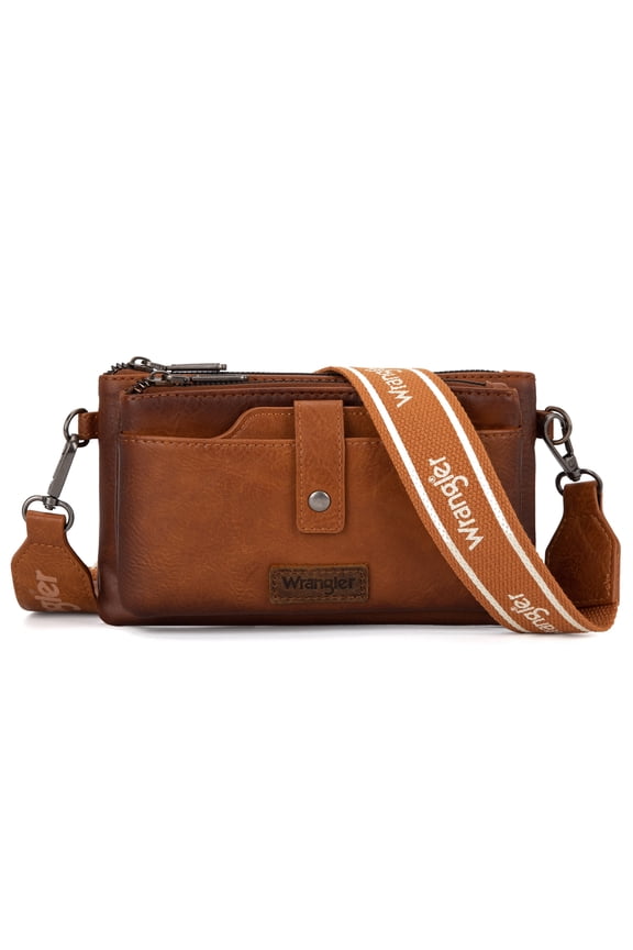 Wrangler Crossbody Bags for Women Shoulder Wallet Small Purse with Adjustable Guitar Straps, Light Brown