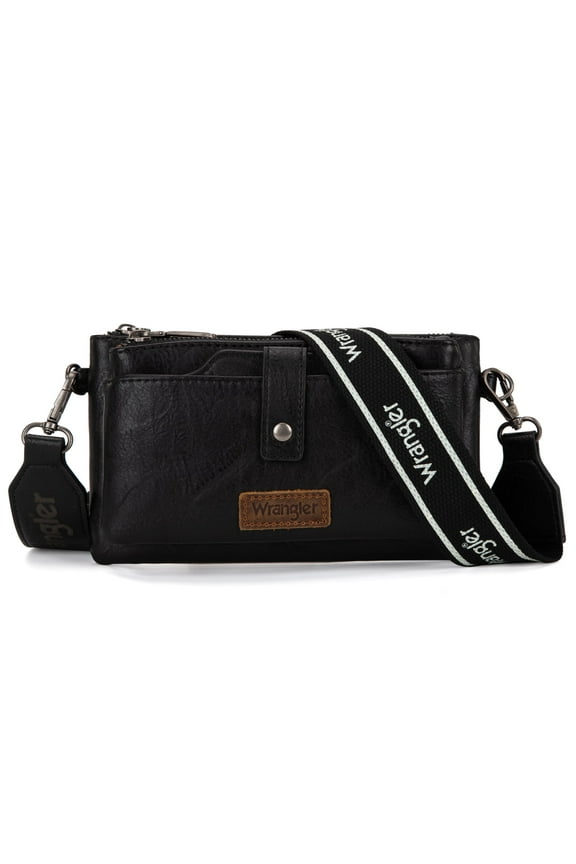 Wrangler Crossbody Bags for Women Shoulder Wallet Small Purse with Adjustable Guitar Straps, Black