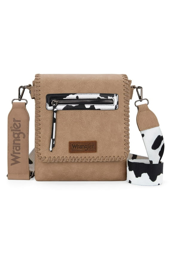 Wrangler Crossbody Bags for Women Vintage Hand Woven Shoulder Purse, Cow Print-Khaki