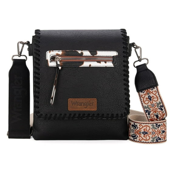 Wrangler Crossbody Bags for Women Vintage Hand Woven Shoulder Purse, Cow Print-Black
