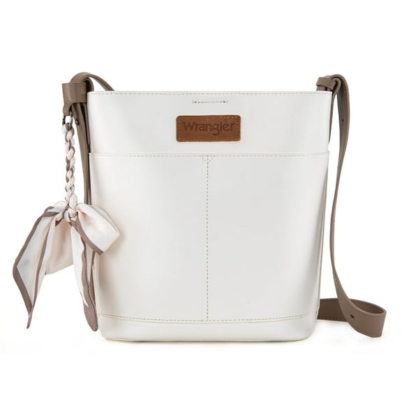 Wrangler Crossbody Purse for Women Bucket Handbag Cross Body Bag with Scarves, Beige-Coffee
