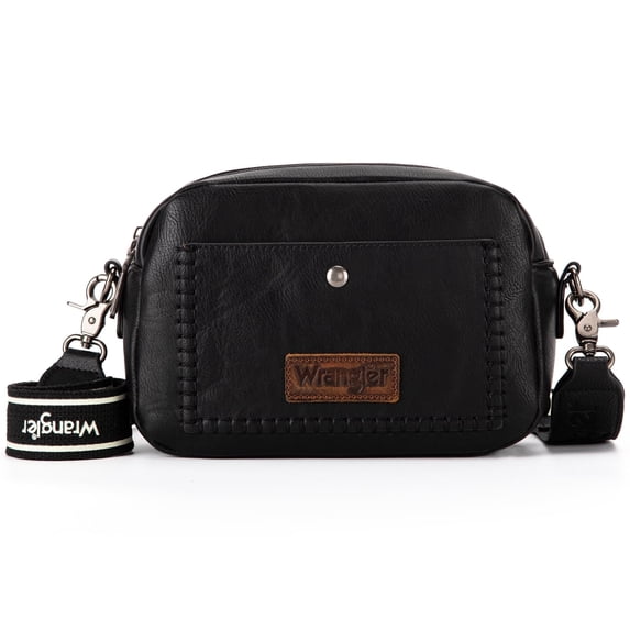 Wrangler Women Crossbody Purse with Wide Strap Trendy Shoulder Camera Bag, Black